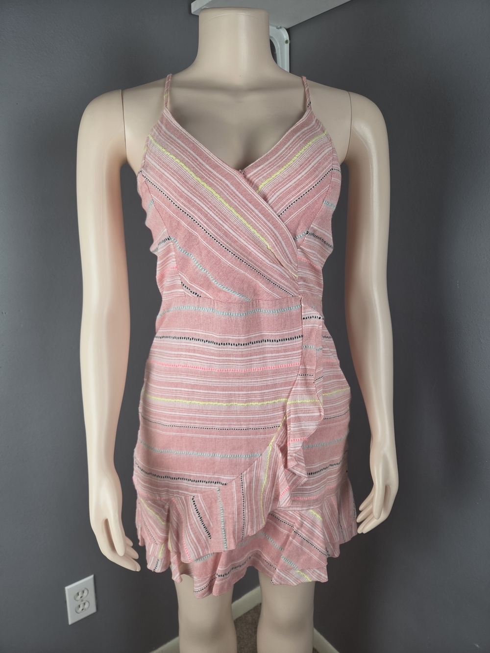 Pink Striped Ruffle Wrap Sundress - Picture 5 of 8